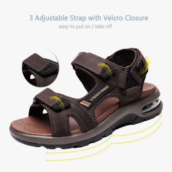 Visionreast leather Men's Brown Sandals with Air Cushion Sole Velcro straps Sz11 - Picture 7 of 12